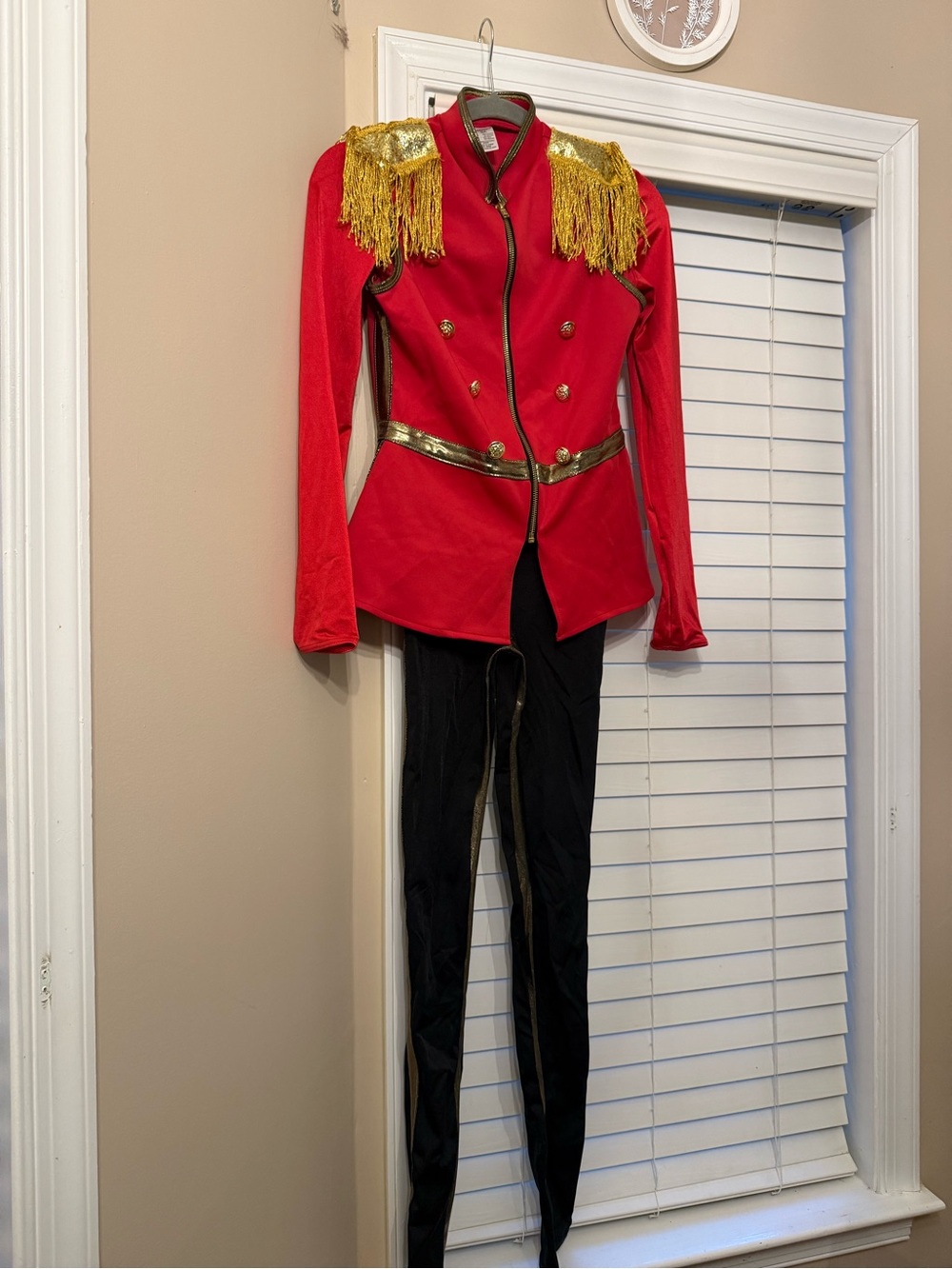 Weissman Red Jacket and unitard with Gold Trim